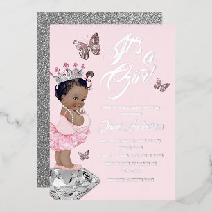 Invitation En Aluminium Baby shower de princesse d'argent rose d'Amérique