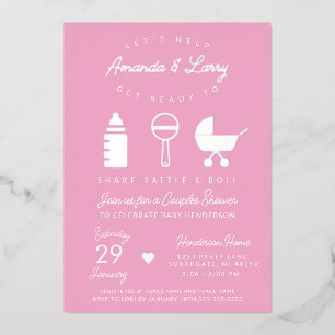 Invitation En Aluminium Baby shower de roseau et de rouleau rose Shake