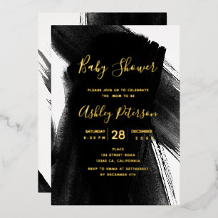 Invitation En Aluminium Baby shower de typographie noir blanc brosses