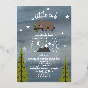 Invitation En Aluminium Baby shower des étoiles d'ours endormies