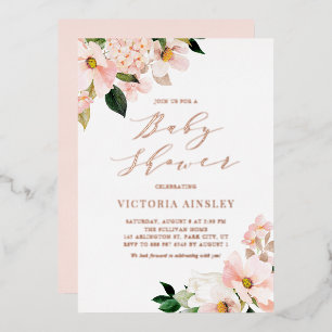 Invitation En Aluminium Baby shower d'or Rose de Magnolias rose pâle
