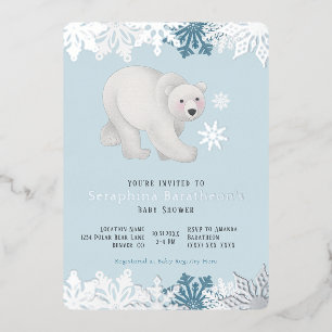 Invitation En Aluminium Baby shower d'ours polaires à flocons d'huile d'ar