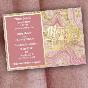 Invitation En Aluminium Baby-Shower élégant en marbre rose et or