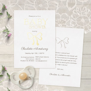 Invitation En Aluminium Baby Shower Élégant Ruban Blanc Propre