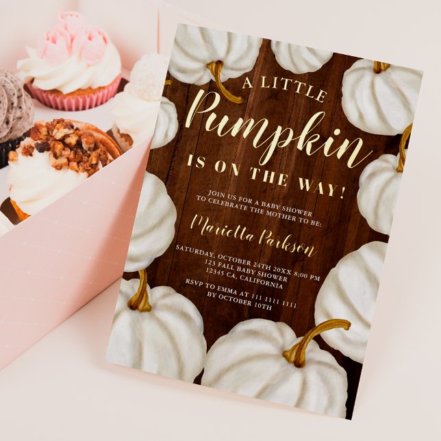Invitation En Aluminium Baby shower en bois blanc Little citrouille (White Little pumpkin wood fall baby shower Foil Invitation)