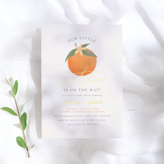 Invitation En Aluminium Baby shower en fleurs orange de Little Cutie (Créateur téléchargé)