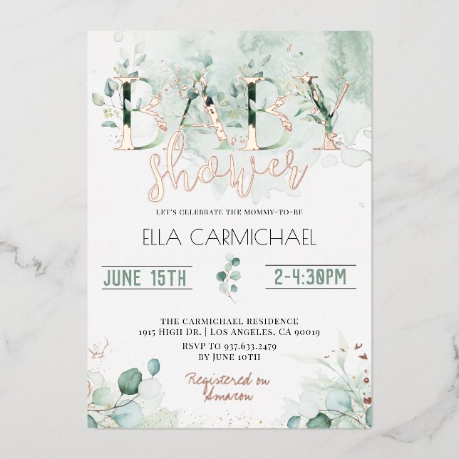 Invitation En Aluminium Baby shower Eucalyptus (Recto)