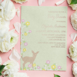 Invitation En Aluminium Baby Shower Fawn Floral Fille