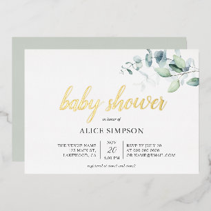 Invitation En Aluminium Baby shower Feuille de Boho Eucalyptus