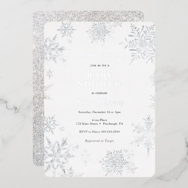 Invitation En Aluminium Baby Shower Flocon de Neige (Recto/Verso)