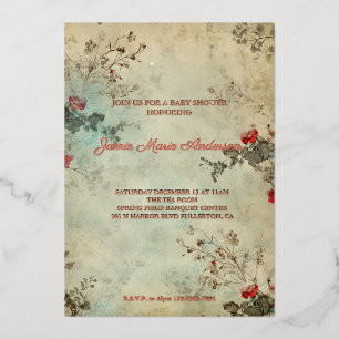 Invitation En Aluminium Baby Shower Floral de Noël Hivernal Vintage