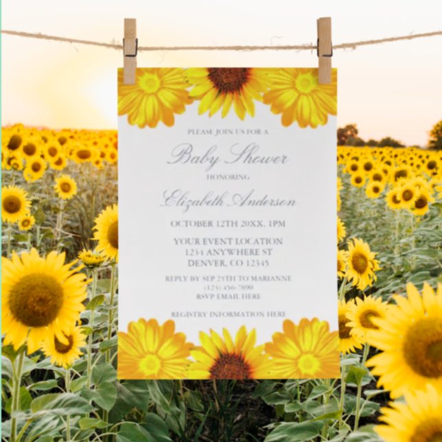 Invitation En Aluminium Baby shower floral de tournesol d'automne (Créateur téléchargé)