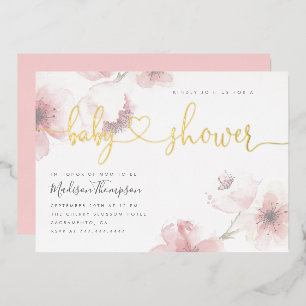 Invitation En Aluminium Baby shower Floral en fleurs de cerisier mou