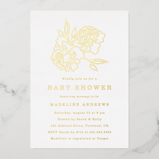 Invitation En Aluminium Baby shower Floral Or Moderne (Recto)