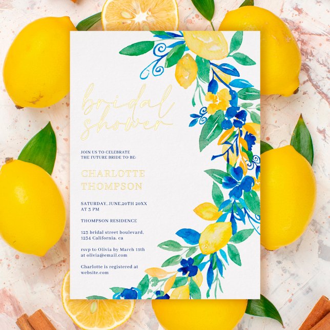 Invitation En Aluminium Baby shower floral script bleu italien pour mariag (Créateur téléchargé)