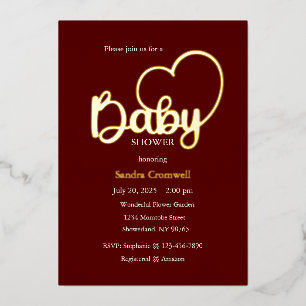 Invitation En Aluminium Baby shower Foil Invitation, Script, Coeur