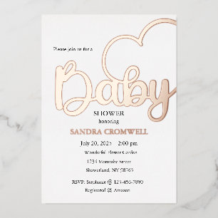 Invitation En Aluminium Baby shower Foil Invitation, Script, Coeur