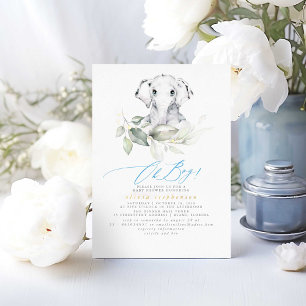 Invitation En Aluminium Baby-Shower Garçon Eléphant Aquarelle Verdure
