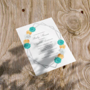 Invitation En Aluminium Baby shower géométrique Turquoise orange