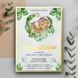 Invitation En Aluminium Baby Shower Mignon et Adorable Paresseux en Or