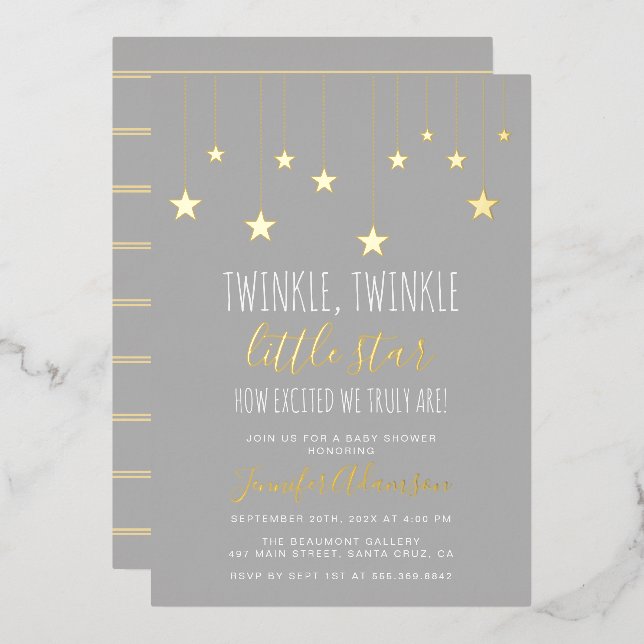 Invitation En Aluminium Baby shower moderne Twinkle Little Star (Recto/Verso)