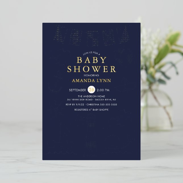 Invitation En Aluminium Baby shower Nautical Sailboat Boy (Debout devant)