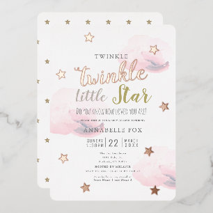 Invitation En Aluminium Baby shower nuages roses Twinkle Little Star