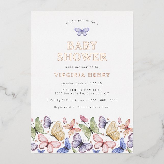Invitation En Aluminium Baby Shower Papillon (Recto)