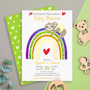 Invitation En Aluminium Baby Shower Paresseux Arc-en-Ciel Genre Neutre Or