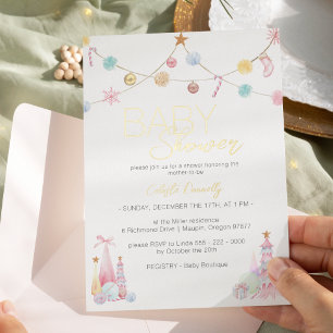 Invitation En Aluminium Baby shower Pastel Winter Wonderland