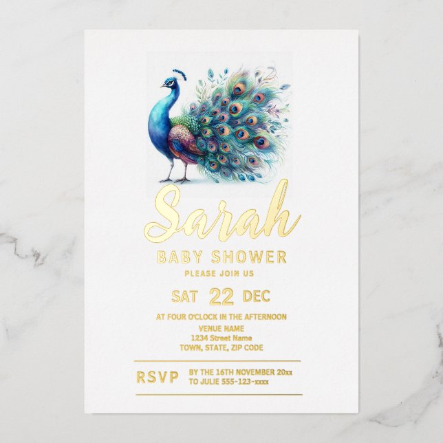 Invitation En Aluminium Baby shower Peacock (Recto)