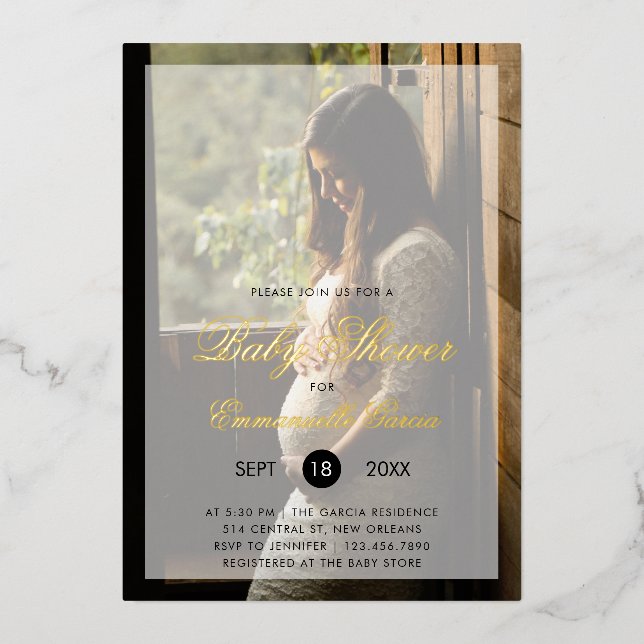 Invitation En Aluminium Baby shower photo moderne Neutre Genre Or (Recto)