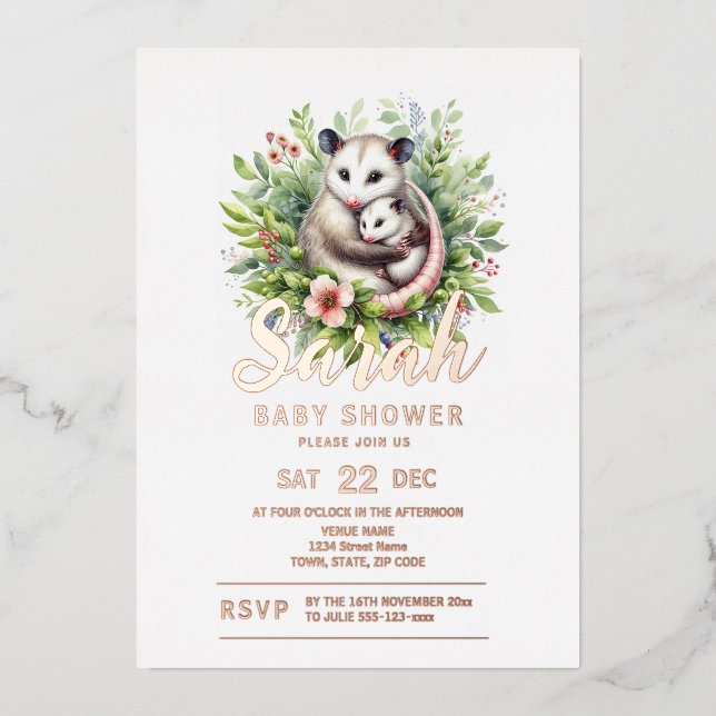 Invitation En Aluminium Baby shower Possum (Recto)