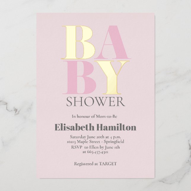 Invitation En Aluminium Baby shower rose (Recto)