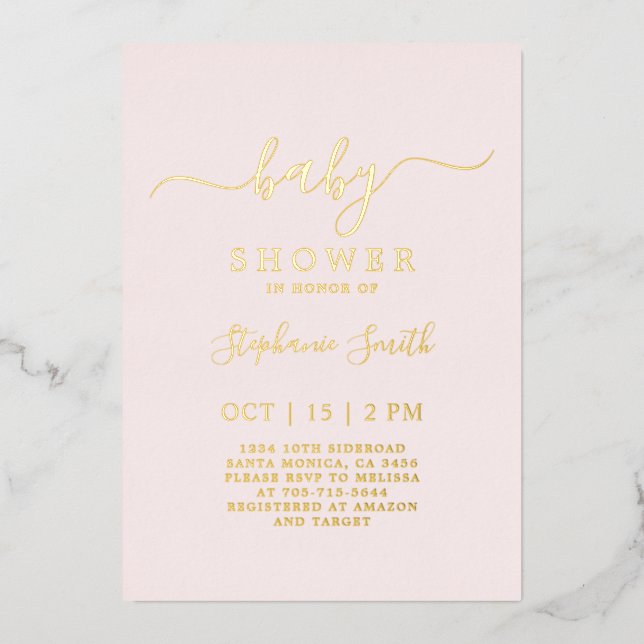 Invitation En Aluminium Baby shower rose vif simple réel (Recto)