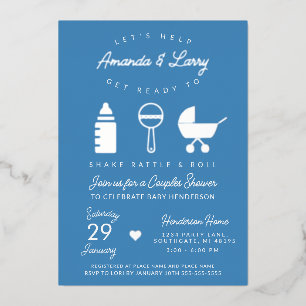 Invitation En Aluminium Baby Shower Secousse Bleue et Roulade