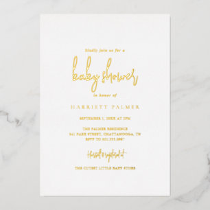 Invitation En Aluminium Baby-Shower Simple Élégant Minimaliste Or