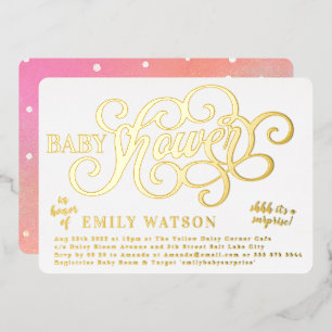 Invitation En Aluminium Baby shower Surprise moderne en or