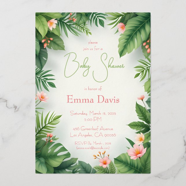 Invitation En Aluminium Baby shower tropical (Recto)