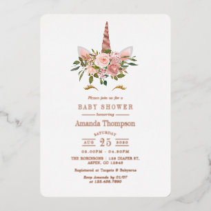 Invitation En Aluminium Baby shower Unicorne rose et Rose or bleu