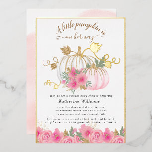 Invitation En Aluminium baby shower virtuel citrouille or blush