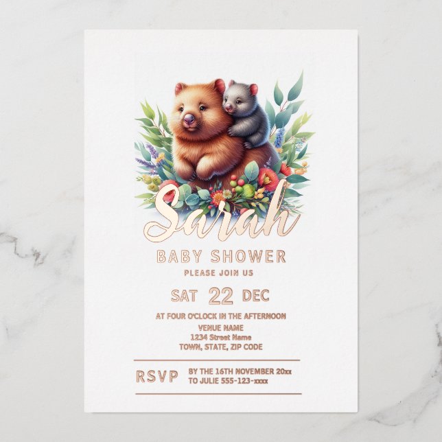 Invitation En Aluminium Baby shower Wombat (Recto)