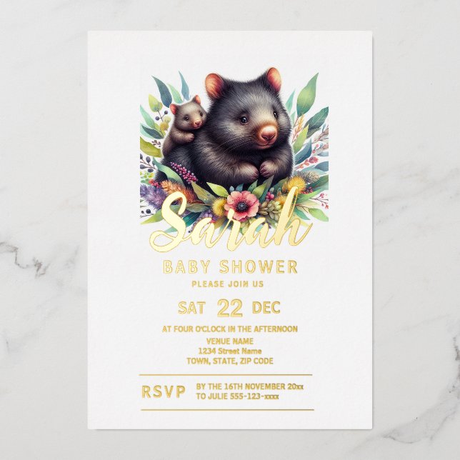 Invitation En Aluminium Baby shower Wombat (Recto)