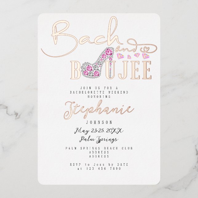 Invitation En Aluminium Bach & Boujee Diamond Glam Bachelorette Rose (Recto)