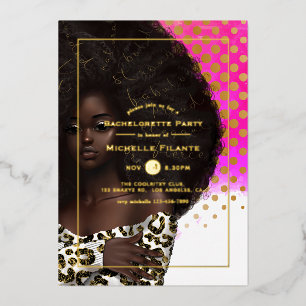 Invitation En Aluminium Bachelorette Afro Gold Foil