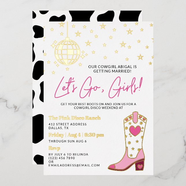 Invitation En Aluminium Bachelorette Disco Pink White Gold (Recto/Verso)