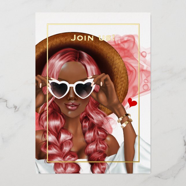 Invitation En Aluminium Bachelorette Rouge et Or (Recto)