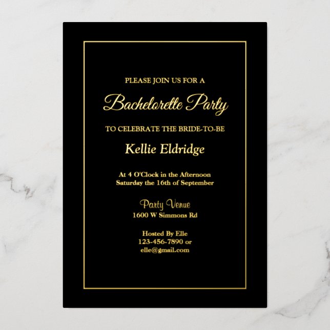 Invitation En Aluminium Bachelorette simple noire (Recto)