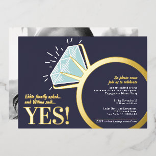 Invitation En Aluminium Bague diamant or graphique photo de fête de fiança