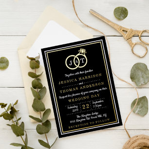 Invitation En Aluminium Bagues de mariage à monogramme chic réelles